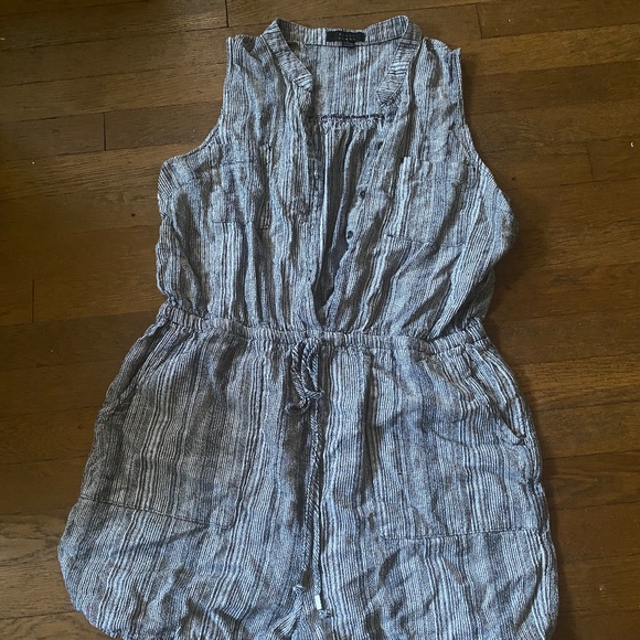 Kelly Renee Pinstripe Sleeveless Linen Blend Romper - Picture 1 of 3